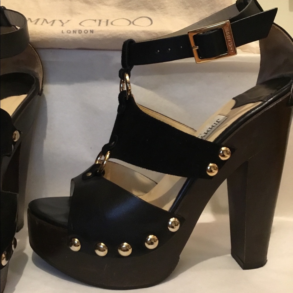 Jimmy Choo Black Leather & Suede Heels
